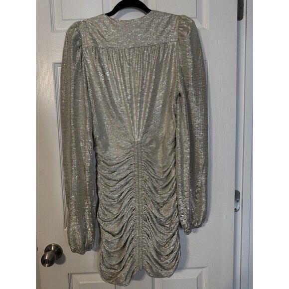 Spring & Mercer Metallic Silver Long Sleeve Sheath Cocktail Party Dress L NWT - Picture 8 of 11